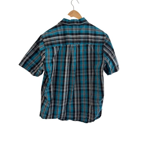 LRG Mens Plaid Short Sleeve Button-Up Shirt Medium Teal/Black Cotton - Picture 5 of 5